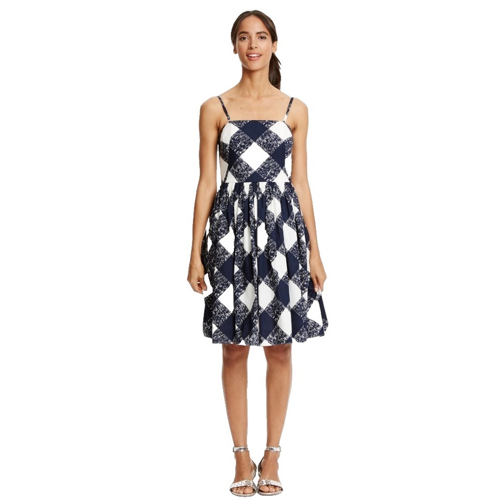 Boden Sandra Sundress Size‎ 6 Navy White Geometric Sleeveless Cotton Lined